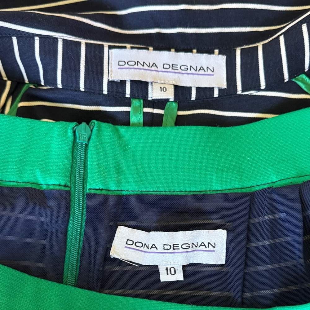 Navy Striped Skirt Suit with Green Accents - Picture 5 of 6